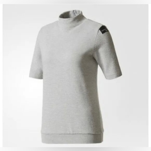 ADIDAS EQUIPMENT GREY HIGH COLLAR SHORT SLEEVE TOP SIZE XS - Picture 6 of 8
